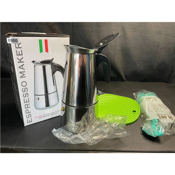 Lot of 1 Stainless Steel Espresso Maker - 6-Cup Capacity - Brand New!