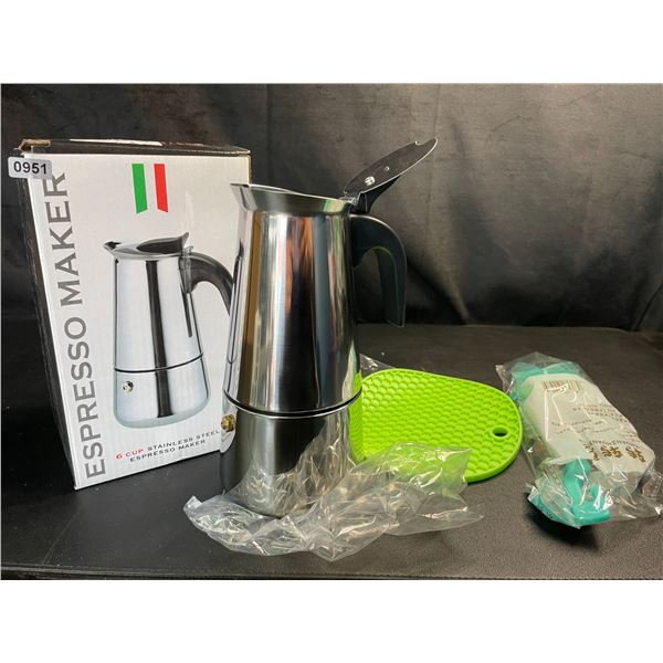 Lot of 1 Stainless Steel Espresso Maker - 6-Cup Capacity - Brand New!