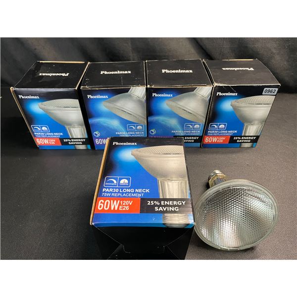 Lot of 5 Par30 Long Neck 75W Replacement 60W 120V E26 Light Bulbs - New