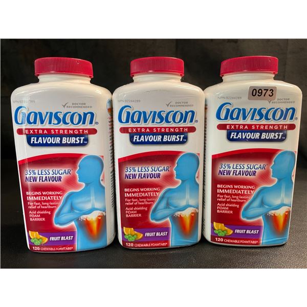 Lot of 3 Gaviscon Extra Strength - For Acid Reflux & Heartburn - 120 Tabs Each - Fruit Blast
