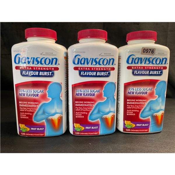 Lot of 3 Gaviscon Extra Strength - For Acid Reflux & Heartburn - 120 Tabs Each - Fruit Blast