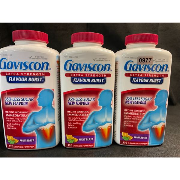 Lot of 3 Gaviscon Extra Strength - For Acid Reflux & Heartburn - 120 Tabs Each - Fruit Blast