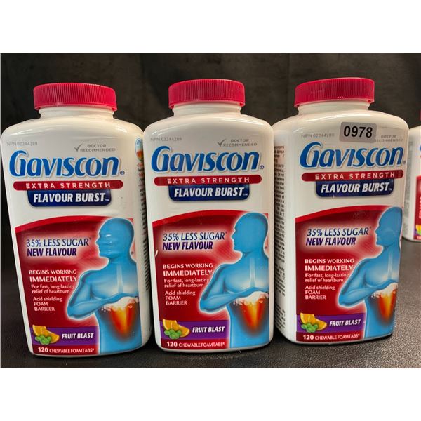 Lot of 3 Gaviscon Extra Strength - For Acid Reflux & Heartburn - 120 Tabs Each - Fruit Blast