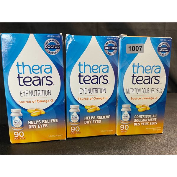 Lot of 3 Boxes of Thera Tears Eye Nutrition - Helps Relieve Dry Eyes - 90 Soft Gels Each - New