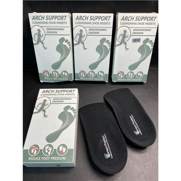 Lot of 4 Boxes of Arch Support Cushioning Shoe Inserts - Relieves Foot Pain/Platar Fasciitis - NEW