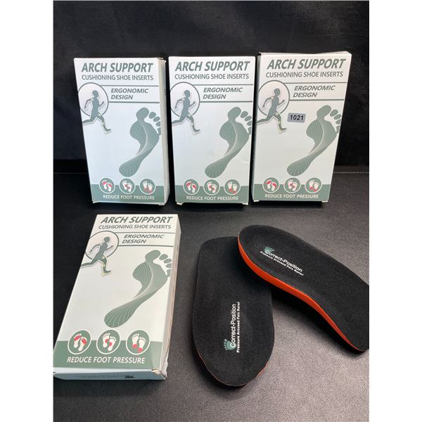 Lot of 4 Boxes of Arch Support Cushioning Shoe Inserts - Relieves Foot Pain/Platar Fasciitis - NEW