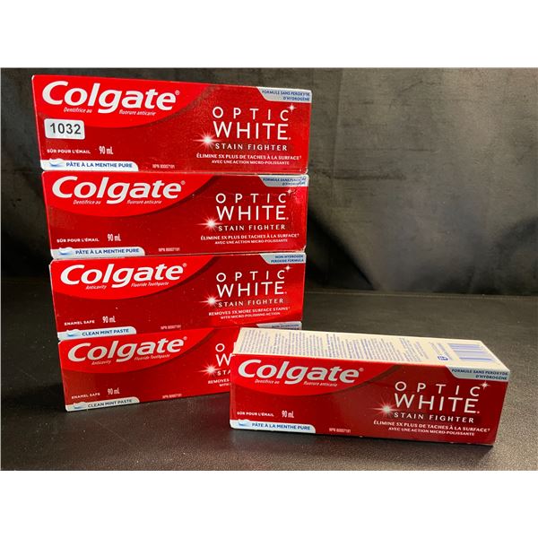 Lot of 5 Boxes of Colgate Optic White Stain Fighter Clean Mint Toothpastes - New
