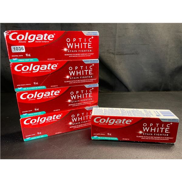 Lot of 5 Boxes of Colgate Optic White Stain Fighter Fresh Mint Gel Toothpastes - New