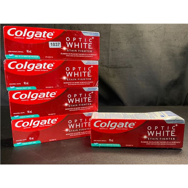 Lot of 5 Boxes of Colgate Optic White Stain Fighter Fresh Mint Gel Toothpastes - New