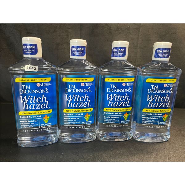 Lot of 4 Bottles of T.N. Dickinsons Witch Hazel - Clinical Grade - For Face and Body - New