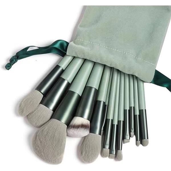 Lot of 4 Makeup Brush Sets with Velvet Storage Pouch - Green - 13PCS each - Brand New!