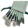 Image 1 : Lot of 4 Makeup Brush Sets with Velvet Storage Pouch - Green - 13PCS each - Brand New!