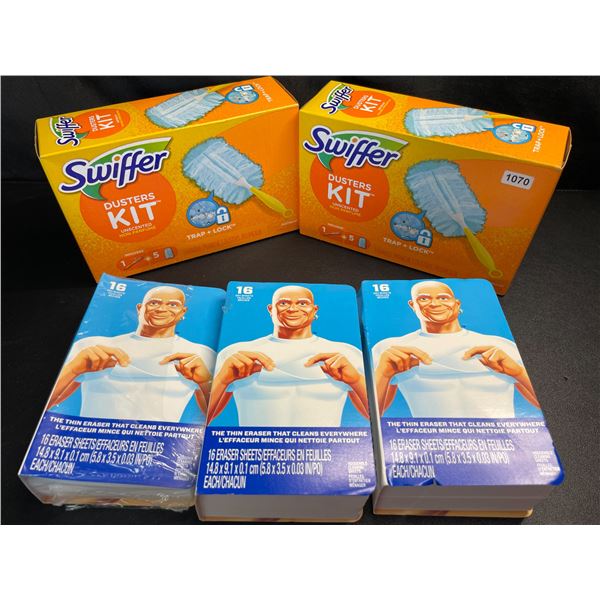 Lot of Assorted Cleaning Supplies - 2X Swiffer Duster Kits & 3X Magic Eraser Sheets - Brand New!
