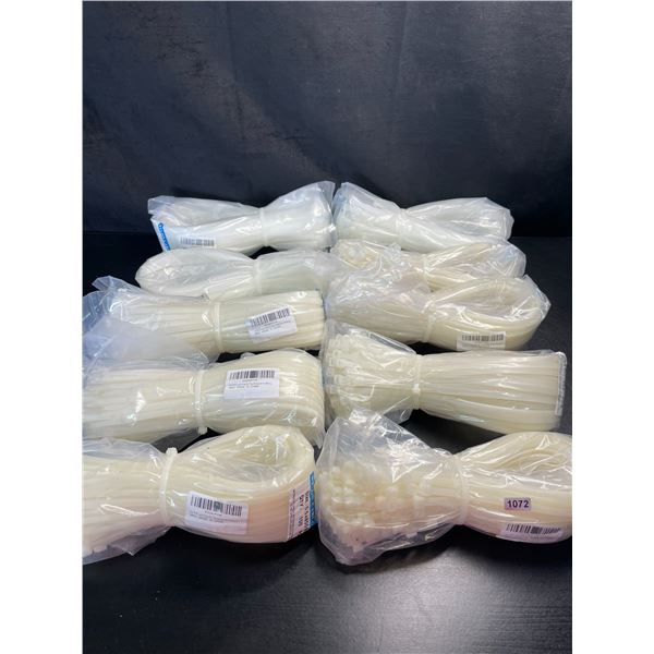 Lot of 10 Multi-Packs of Long-White Zip Ties - 100PCS Each - 17inch Length - Brand New!