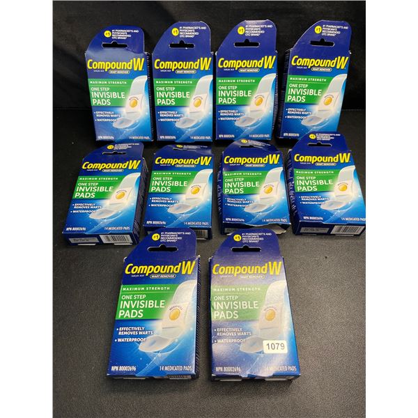 Lot of 10 Boxes of Compound W - Wart Remover - Max Strength One-Step Invisible Pads - New