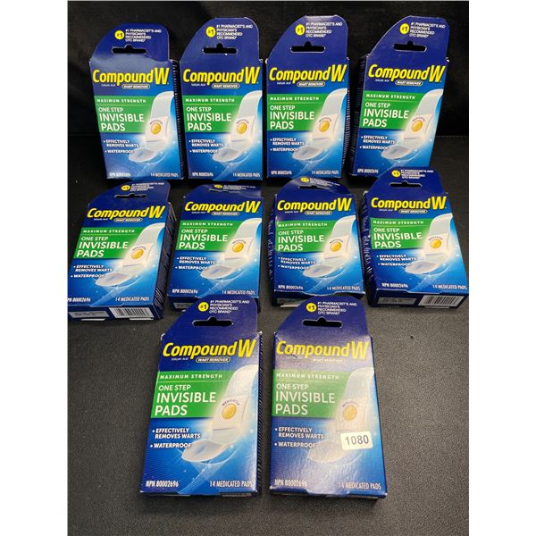 Lot of 10 Boxes of Compound W - Wart Remover - Max Strength One-Step Invisible Pads - New