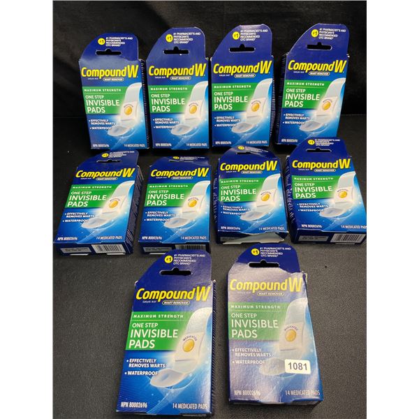 Lot of 10 Boxes of Compound W - Wart Remover - Max Strength One-Step Invisible Pads - New
