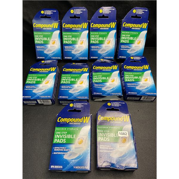 Lot of 10 Boxes of Compound W - Wart Remover - Max Strength One-Step Invisible Pads - New