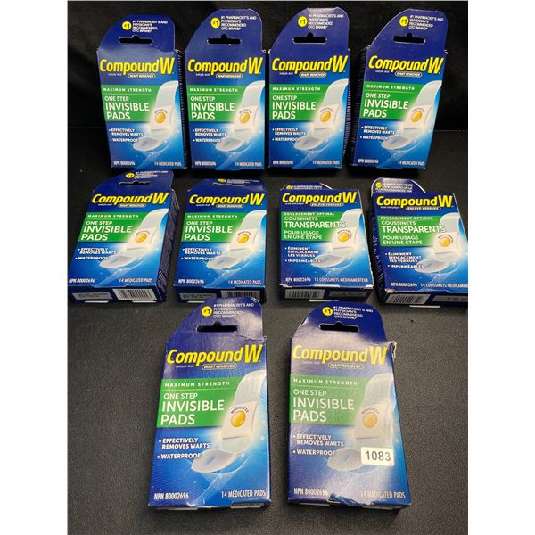 Lot of 10 Boxes of Compound W - Wart Remover - Max Strength One-Step Invisible Pads - New