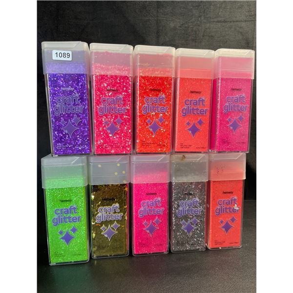 Lot of 10 Jars of Premium Hemway Craft Glitters - 130G each - Assorted Colours - Brand New!