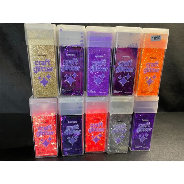 Lot of 10 Jars of Premium Hemway Craft Glitters - 130G each - Assorted Colours - Brand New!