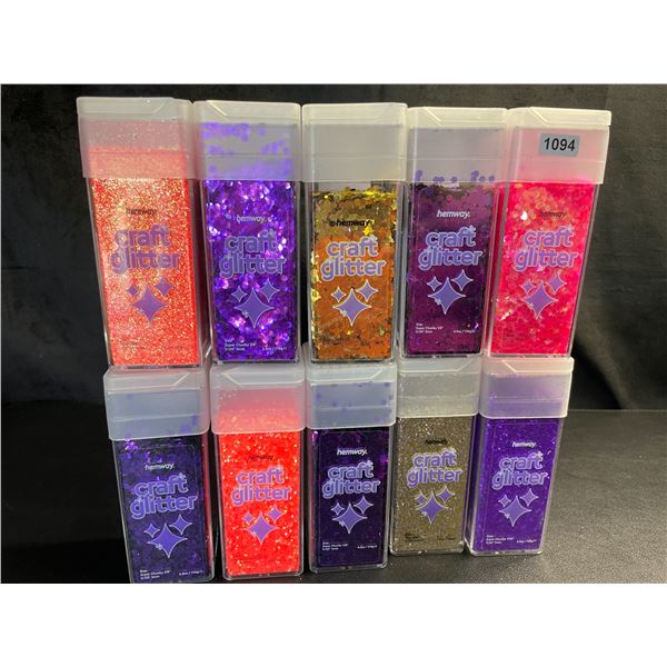 Lot of 10 Jars of Premium Hemway Craft Glitters - 130G each - Assorted Colours - Brand New!