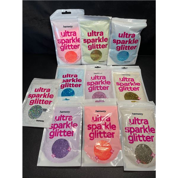 Lot of 10 Packs of Premium Hemway Ultra Sparkle Glitters - 100G each - Assorted Colours - Brand New!