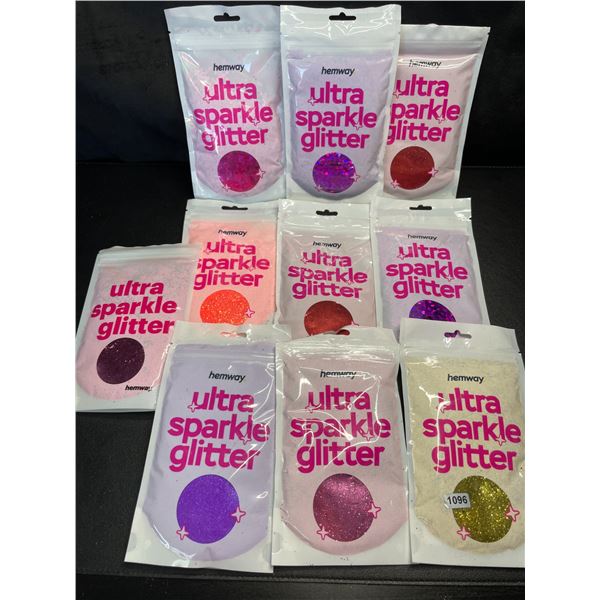 Lot of 10 Packs of Premium Hemway Ultra Sparkle Glitters - 100G each - Assorted Colours - Brand New!