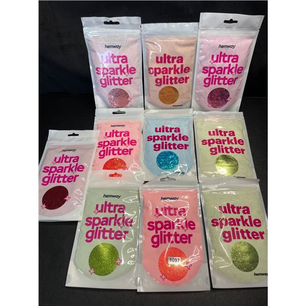 Lot of 10 Packs of Premium Hemway Ultra Sparkle Glitters - 100G each - Assorted Colours - Brand New!