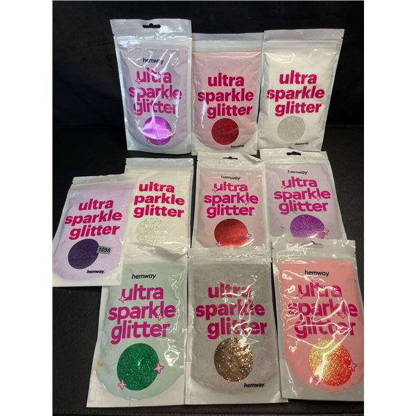 Lot of 10 Packs of Premium Hemway Ultra Sparkle Glitters - 100G each - Assorted Colours - Brand New!
