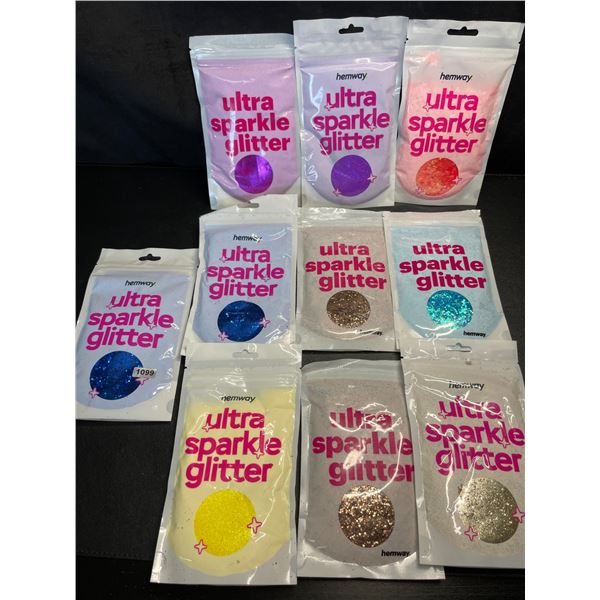 Lot of 10 Packs of Premium Hemway Ultra Sparkle Glitters - 100G each - Assorted Colours - Brand New!