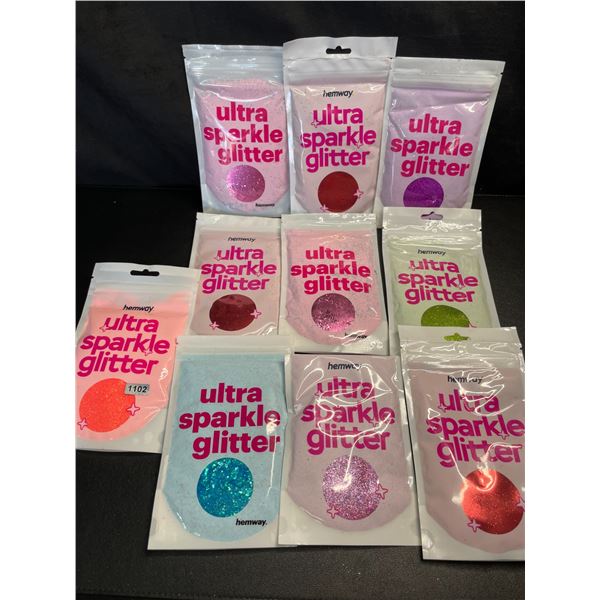 Lot of 10 Packs of Premium Hemway Ultra Sparkle Glitters - 100G each - Assorted Colours - Brand New!