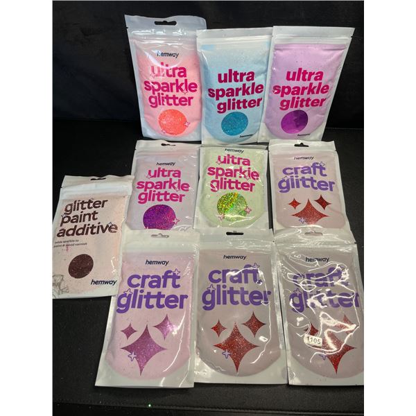 Lot of 10 Packs of Premium Hemway Craft Glitters - 100G each - Assorted Colours - Brand New!