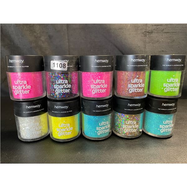 Lot of 10 Jars of Premium Hemway Ultra Sparkle Glitters - Assorted Colours - Brand New!