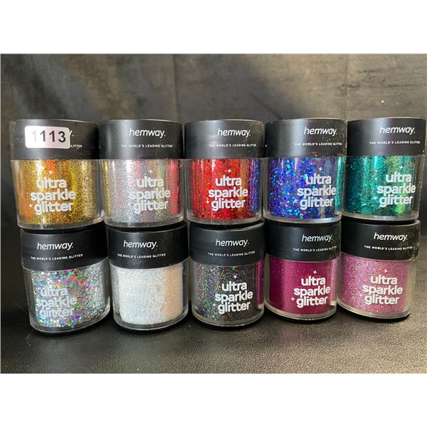 Lot of 10 Jars of Premium Hemway Ultra Sparkle Glitters - Assorted Colours - Brand New!