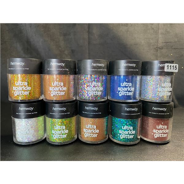 Lot of 10 Jars of Premium Hemway Ultra Sparkle Glitters - Assorted Colours - Brand New!