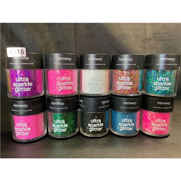 Lot of 10 Jars of Premium Hemway Ultra Sparkle Glitters - Assorted Colours - Brand New!