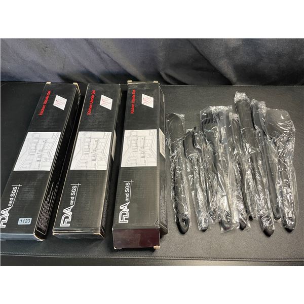 Lot of 3 Silicone Kitchen Utensil Sets - Black - 9PCs each - Brand New!