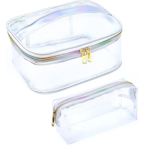 Lot of 8 Transparent & Holo Design Makeup Bag + Brush/Pencil Pouch Sets - Brand New!