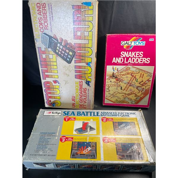 Lot of 3 Vintage Board Games - Snakes & Ladders, Sea Battle, Cops & Robbers - Used