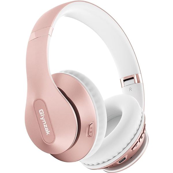 Lot of 2 Glynzak Wireless Over-Ear Headphones w/ 65hr Music/Talk Time! Rose Gold - Brand New!