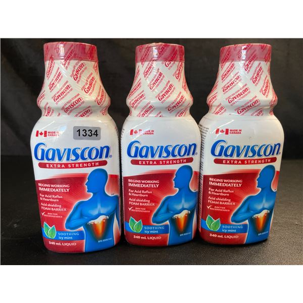Lot of 3 Gaviscon Extra Strength - For Acid Reflux & Heartburn - Soothing Icy Mint - 340ml Each