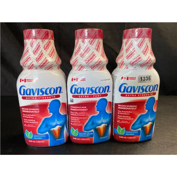 Lot of 3 Gaviscon Extra Strength - For Acid Reflux & Heartburn - Soothing Icy Mint - 340ml Each
