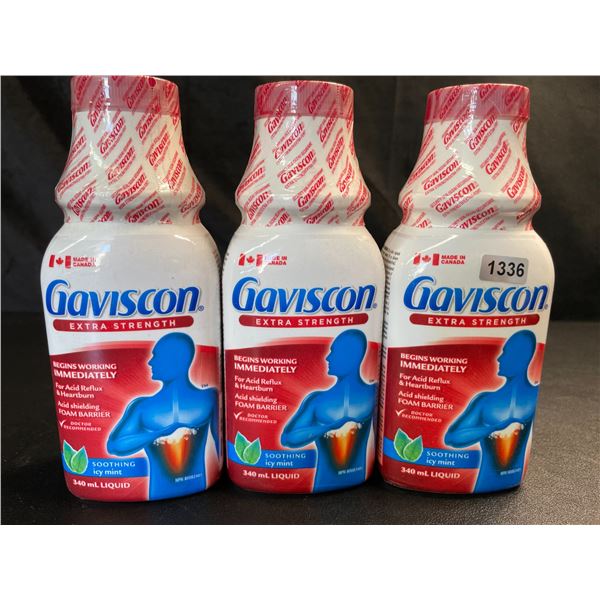 Lot of 3 Gaviscon Extra Strength - For Acid Reflux & Heartburn - Soothing Icy Mint - 340ml Each