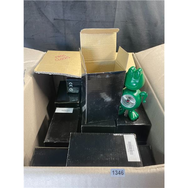 Lot of 1 Box Full of Frog Clocks - Brand New (15 x 12 inch box)