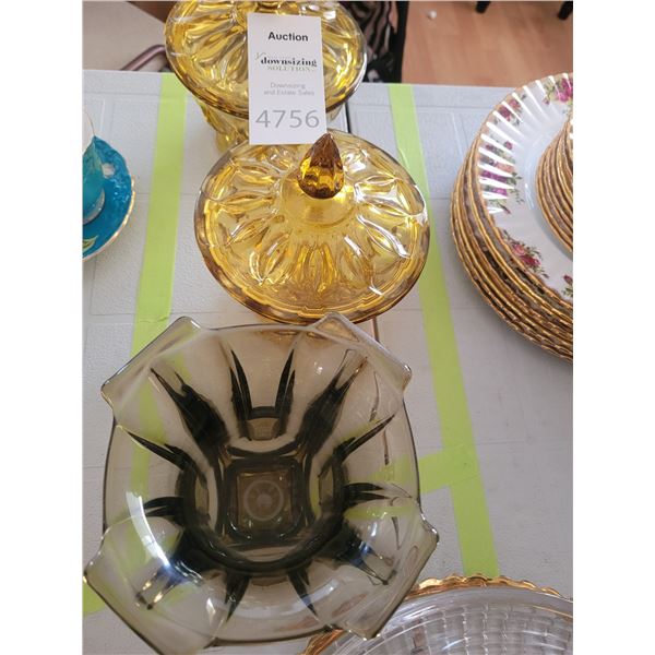 Amber lidded bowls plus A