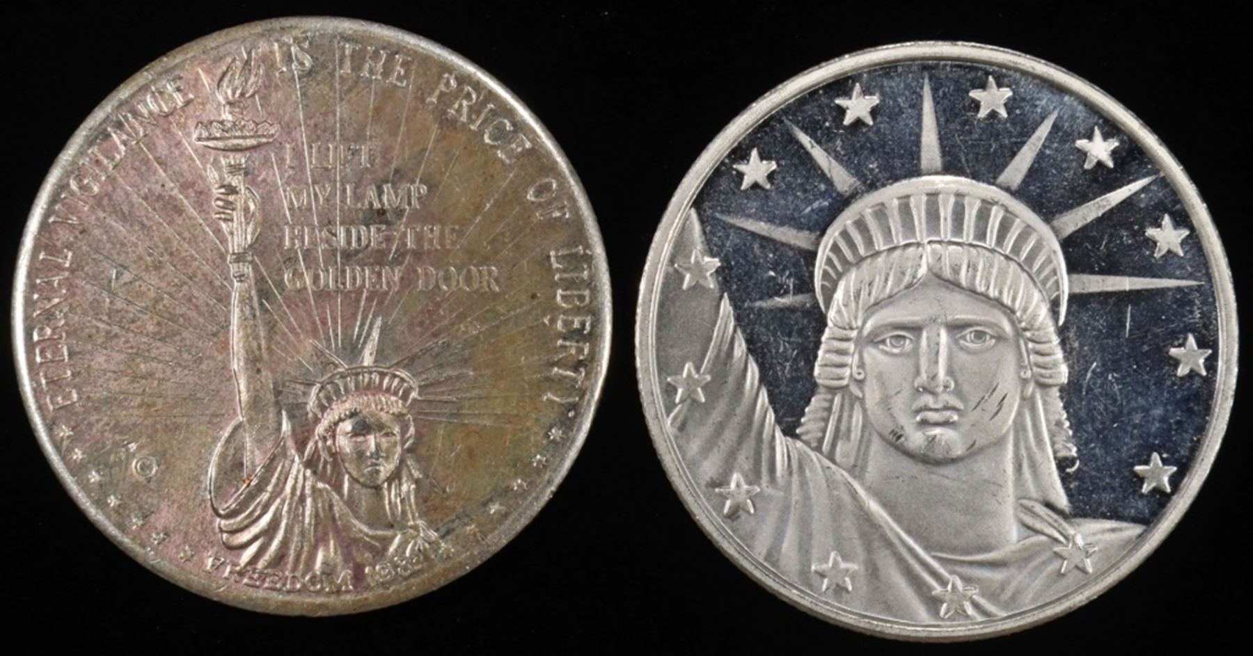Liberty Tree Silver Rounds (2) 1 OZ .999 SILVER STATUE OF LIBERTY ROUNDS
