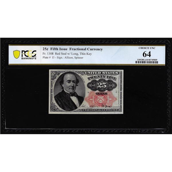 1874 Fifth Issue Twenty-Five Cents Fractional Currency Note Fr.1308 PCGS Choice Unc 64