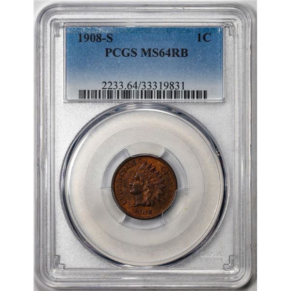 1908-S Indian Cent Coin PCGS MS64RB