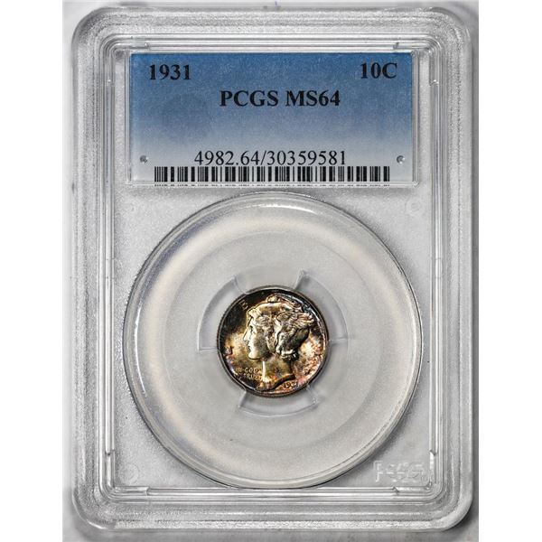 1931 Mercury Dime Coin PCGS MS64 Amazing Toning